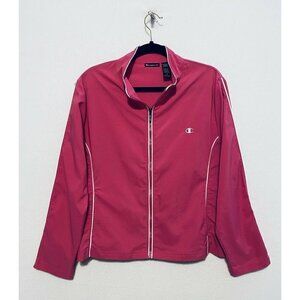 Vintage Champion Elite Womens Full Zip Windbreaker Jacket Pink Pockets XL